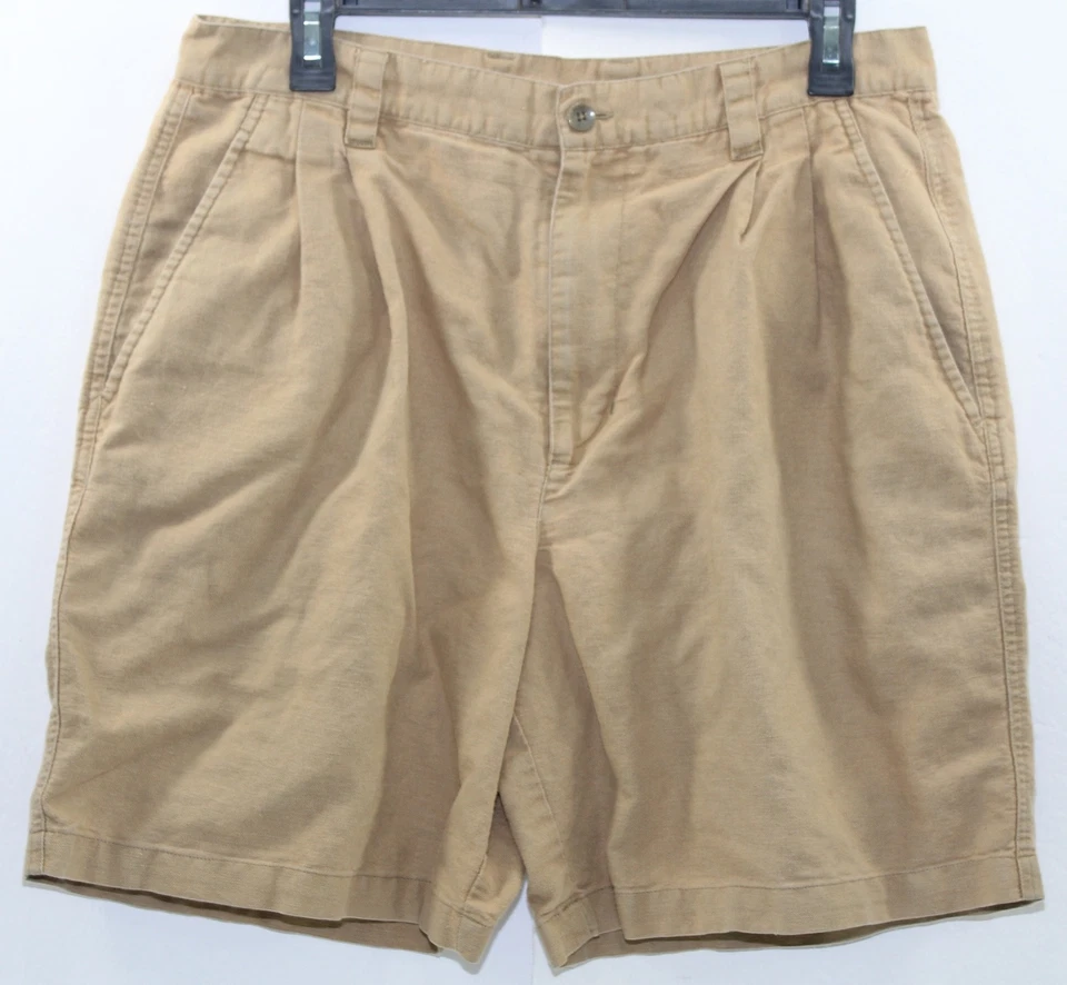 Preswick & Moore Pleated Front Linen Khaki Chino Shorts Mens Size 34 Knee Length - Image 1 of 4