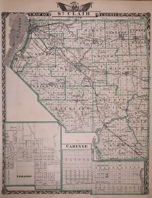 Mapa Plat Atlas 1876 ~ St CLAIR Co.- BELLEVILLE, ILLINOIS / WASHINGTON en reverso Foto 1 de 4