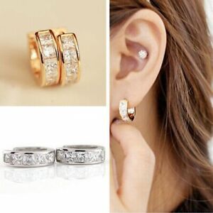 Fashion Women Crystal Stainless Steel Earrings Ear Hoop Stud Huggies Jewelry New