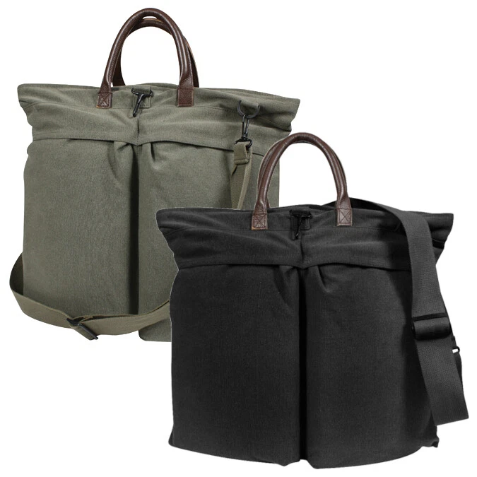 Bolsas de capacete militar vintage com alças de couro - Bolsa de capacete de aviador de lona - Imagem 1 de 1