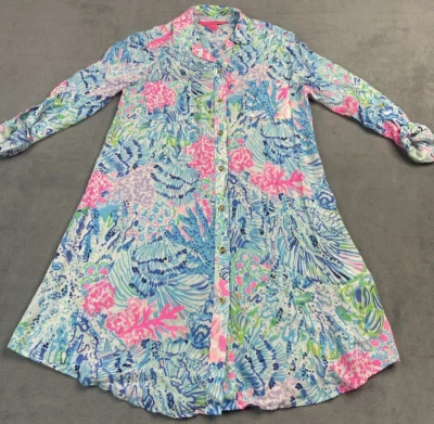 Vestido Lilly Pulitzer Mujer XXS Natalie Camisa Natación Cubrir Floral Botón Enrollable Foto 1 de 4