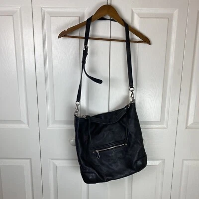 REBECCA MINKOFF Negro Guijarro Cuero Delgado Regan Hobo Bandolera Bolso de Mano Cartera Foto 1 de 4