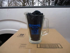 Olympia Beer Pitcher - Heavy Clear Glass - Horseshoe Good Luck Tumwater Logo-VTG - Picture 1 of 3