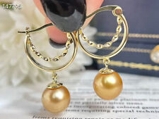 elegant 10-11mm south sea round gold pearl dangle earring 925s