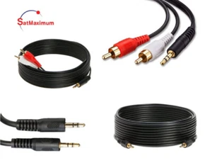 3.5mm AUDIO CABLE AUX 3.5 mm to Dual RCA Stereo 3FT 6FT 10FT 25FT 50FT 100FT LOT - Picture 1 of 23
