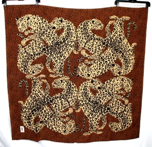 YVES SAINT LAURENT 1976 Vintage Brown Leopards Print Metallic Silk Shawl Scarf - Picture 1 of 9
