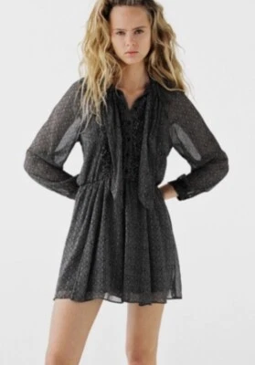 Zara Overall Jumpsuit Kleid Chiffon XS/34 8572/338 schwarz bunt Metallic UVP50 - Bild 1 von 4