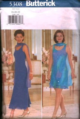 5308 Vintage Butterick SEWING Pattern Misses 1990s Close Fitting Scarf Dress 22 - Image 1 of 2