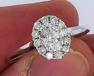 Natural OVAL Diamond G-VS1 GIA Halo 14k W Gold Engagement Ring .72 ctw Sz 6.5  - Picture 1 of 12