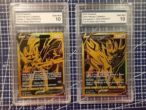 2020 Pokemon Zacian V SWSH076 & Zamazenta V SWSH077 Gold Gem Mint 10 Black Star  - Picture 1 of 6