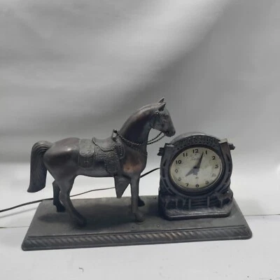 Time For Luck Bronze Horse Figural Electric Clock - Working damaged - Image 1 of 4