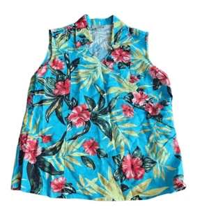 Vintage versailles womens Sz10 blue multicolor floral Hawaiian shirt linen blend - Picture 1 of 7