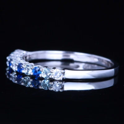Anillo de boda de 0,4 quilates de diamantes aguamarina zafiros piedras preciosas oro blanco sólido de 14 k Foto 1 de 4