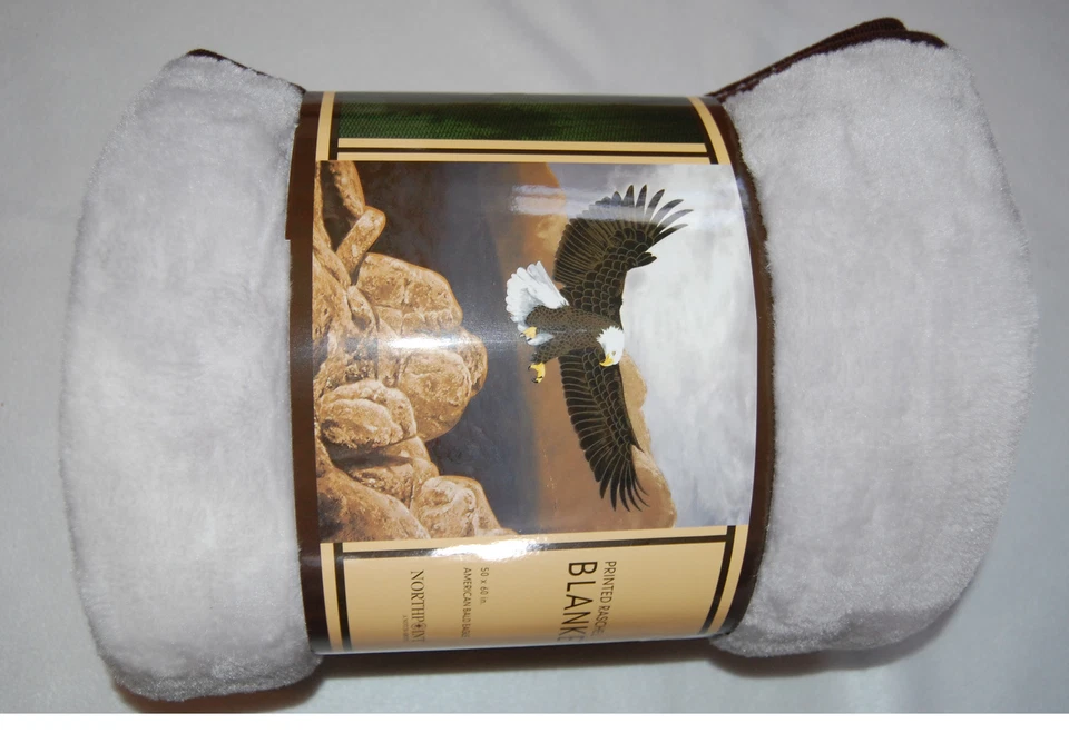 PLUSH 50x60 NORTHPOINT Throw Blanket RASCHEL Reversible AMERICAN BALD EAGLE - Image 1 of 1