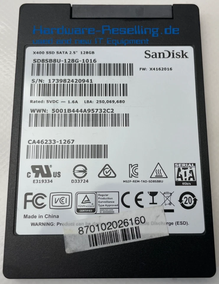 SanDisk Fujitsu X400 SSD 2,5" 128GB SATA III 6G SD8SB8U-128G-1016 CA46233-1267 - Bild 1 von 1