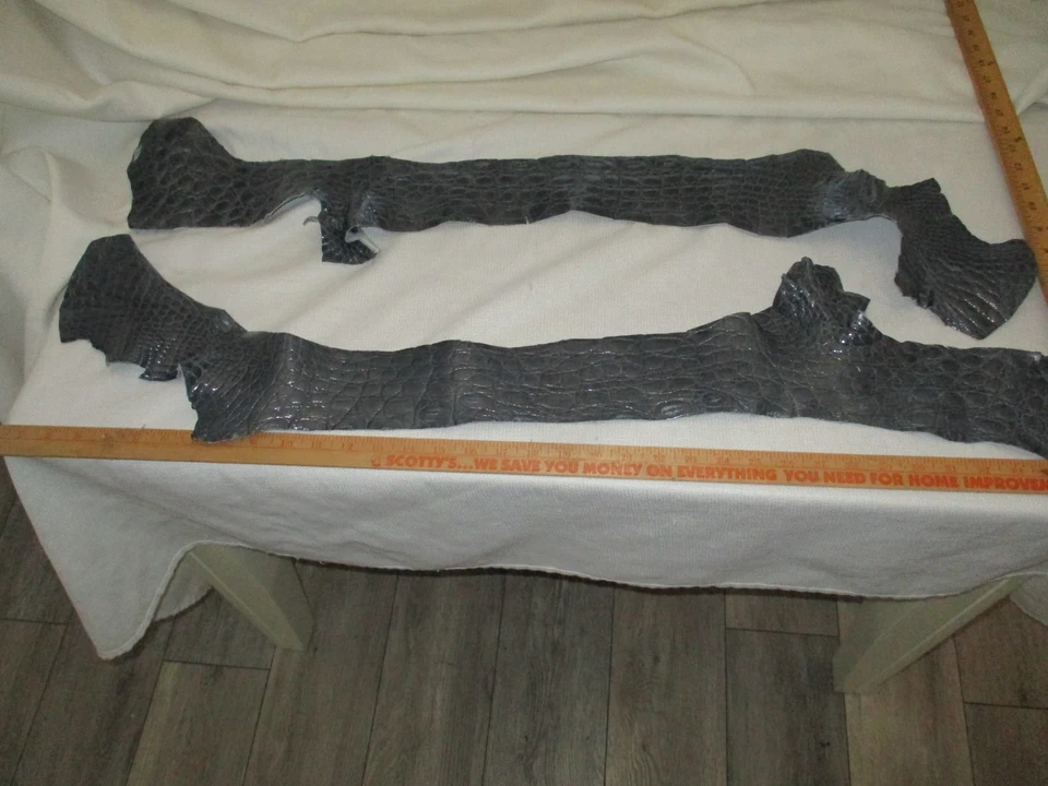 Genuine exotic gray HIDE SKIN grey partial CROCODILE flank side x2  accessories - Image 1 of 4