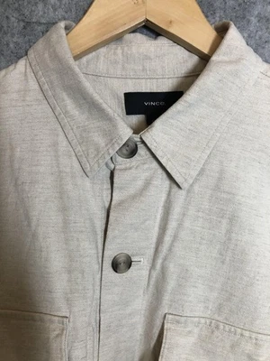 Vince Shirt Mens Large Beige Button Up Long Sleeve Cotton Linen Blend Pocket - Image 1 of 4
