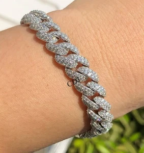 Men's 10 mm x 8" D/VVS Moissanite Cuban Bracelet Solid 925 Sterling Silver  - Picture 1 of 5