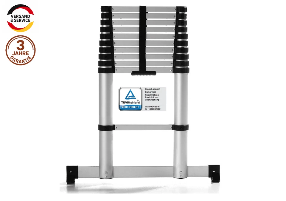 Premium Alu Teleskopleiter TÜV geprüft Softclose Arbeitshöhe 4,04 m Antirutsch - Bild 1 von 3