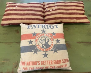 3 Primitive Hand Made Americana Pillows American Flag & George Washington Signed - Picture 1 of 9