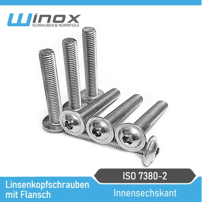 Linsenkopfschrauben mit Flansch ISO 7380-2 Edelstahl A2 V2A  M3 M4 M5 M6 M8 M10 - Bild 1 von 2