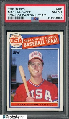 Topps #401 Mark McGwire 1984 equipo de béisbol de Estados Unidos radiocontrol novato PSA 8 casi nuevo-como nuevo Foto 1 de 2