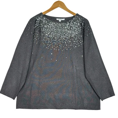Suéter gris brillante adornado con lentejuelas metálicas XL de Chico’s para mujer Foto 1 de 4