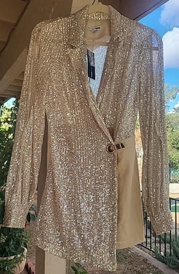 NUEVO Moda Nova En Control Lentejuelas Blazer Mameluco Talla M Color Dorado Desnudo Foto 1 de 4