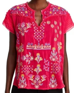 💕$295 JOHNNY WAS LAFARET EMBROIDERED PINK  BLOUSE TOP SZ SMALL MAY FIT MEDIUM - Picture 1 of 3