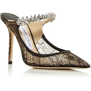 Jimmy Choo Womens Bing 100 Black Lace Mules Shoes 38 Medium (B,M) BHFO 3054 - Picture 1 of 3
