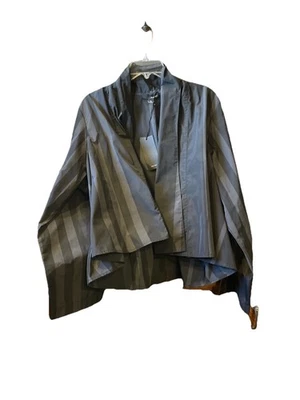 NUEVO CON ETIQUETAS Sun Kim Abrigo Completo Abierto Chaqueta Cuello Alto Marrón/Negro Rayas Para Mujer XL Foto 1 de 4