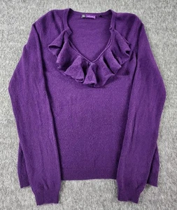 Saks Fifth Avenue Pullover Damen XL lila Kaschmir Rüschen V-Ausschnitt Pulli - Bild 1 von 15