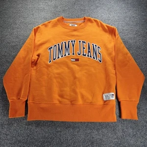 Tommy Jeans Sweater Men Small Orange Blue New York Mets  Sweatshirt Big Logo - Picture 1 of 8