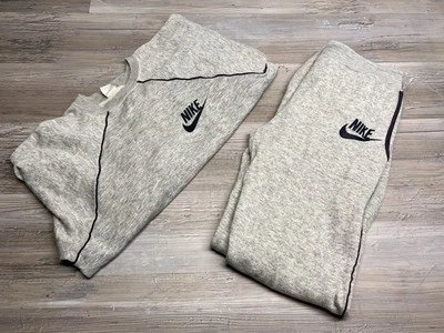 Vintage 70s Nike Jogging Suit Sz L Raglan Sweatshirt Sweatpants Swoosh Logo Gray - Image 1 of 4