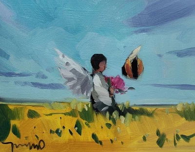 Коллекционная ОРИГИНАЛЬНАЯ фигурка ангела ИМПРЕССИОНИЗМ ХОЗЕ ТРУХИЛЬО картина маслом - Изображение 1 из 4