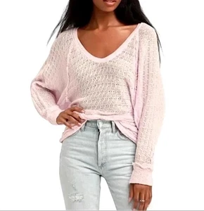 We The Free Womens Top Large Blossom Pastel Pink Knit V Neck Sweater Oversized - Picture 1 of 17