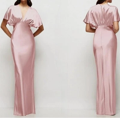 Нити на Dessy погружения шеи кимоно рукав атласный макси платье, балет розовый, M, новый с Ярлыками - Изображение 1 из 4