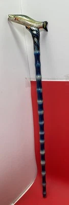 Bastón de madera tallada vintage con mango de pez 34" retorcido Foto 1 de 4