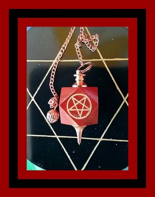 RED JASPER PENTAGRAM DOWSING PENDULUM, GEOMETRIC PENDULUM, WICCAN PENDULUM - Image 1 of 4
