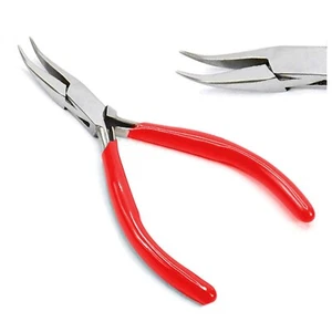 Kette gebogene Nasenzange 4,5 Zoll mit glatten Backen und Blattfeder für Schmuck - Bild 1 von 3