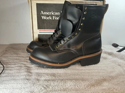 NOS Mens Soft Toe 935 Walker Lace Up Black Leather Logger Boots 13 E Vibram Sole - Image 1 of 4