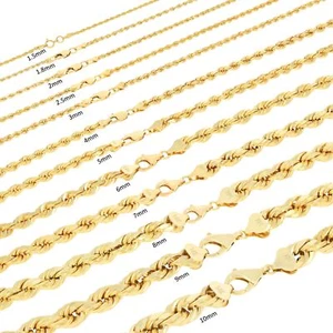 14K Yellow Gold 1mm-10mm D/C Rope Chain Link Necklace Bracelet Mens Women 7"-30" - Picture 1 of 144
