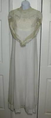 Antiguo Maxi Vestido Marfil Semilla-Perla Embellecido Malla Manga Larga Cuello Alto Wm.XS Foto 1 de 4