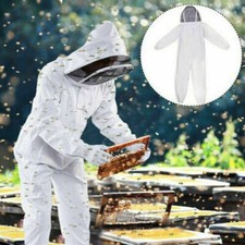 XL White Anti-Bee Suit Full Body Ventilated Veil Beekeeping Hood Coat Cotton