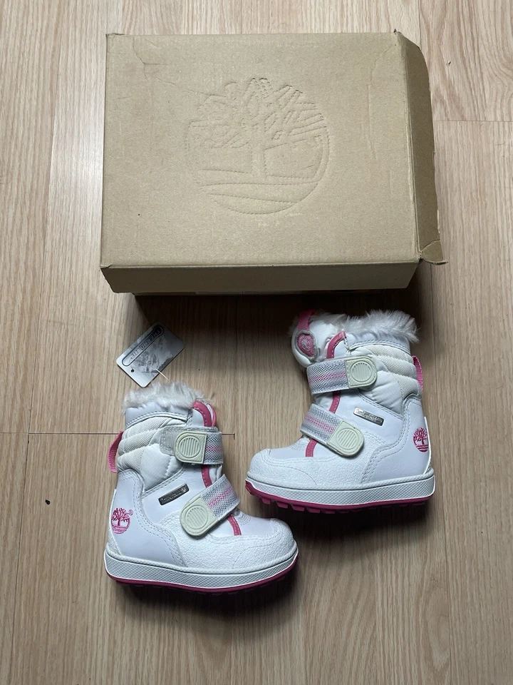 Timberland Snow Stomper Botas Blanco y Rosa Talla 6 Juvenil Piel Termolite NUEVO Foto 1 de 4