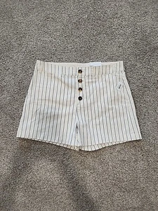 Pantalones cortos de tiro alto de sarga a rayas blancas y azules Old Navy para mujer 12 nuevos con etiquetas - Imagen 1 de 9