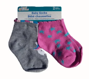 Baby Socks Cow Stars 2 Pack Girl Pink Grey Colourful 12-18 Months Size Ankle - Picture 1 of 4