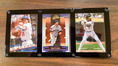 MIKE PIAZZA 3 CARD PLAQUE LOS ANGELES DODGERS NEW YORK METS OAKLAND A'S Cover