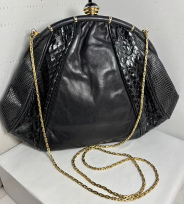 Bolso de Mano/Cadena de Hombro Morris Moskowitz Negro con Chapado en Oro De Colección Años 90 Foto 1 de 4