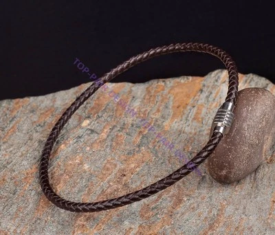 Colar Gargantilha Trançada Ímã Aço Inoxidável Qualidade 6mm Cordão de Couro - Imagem 1 de 4